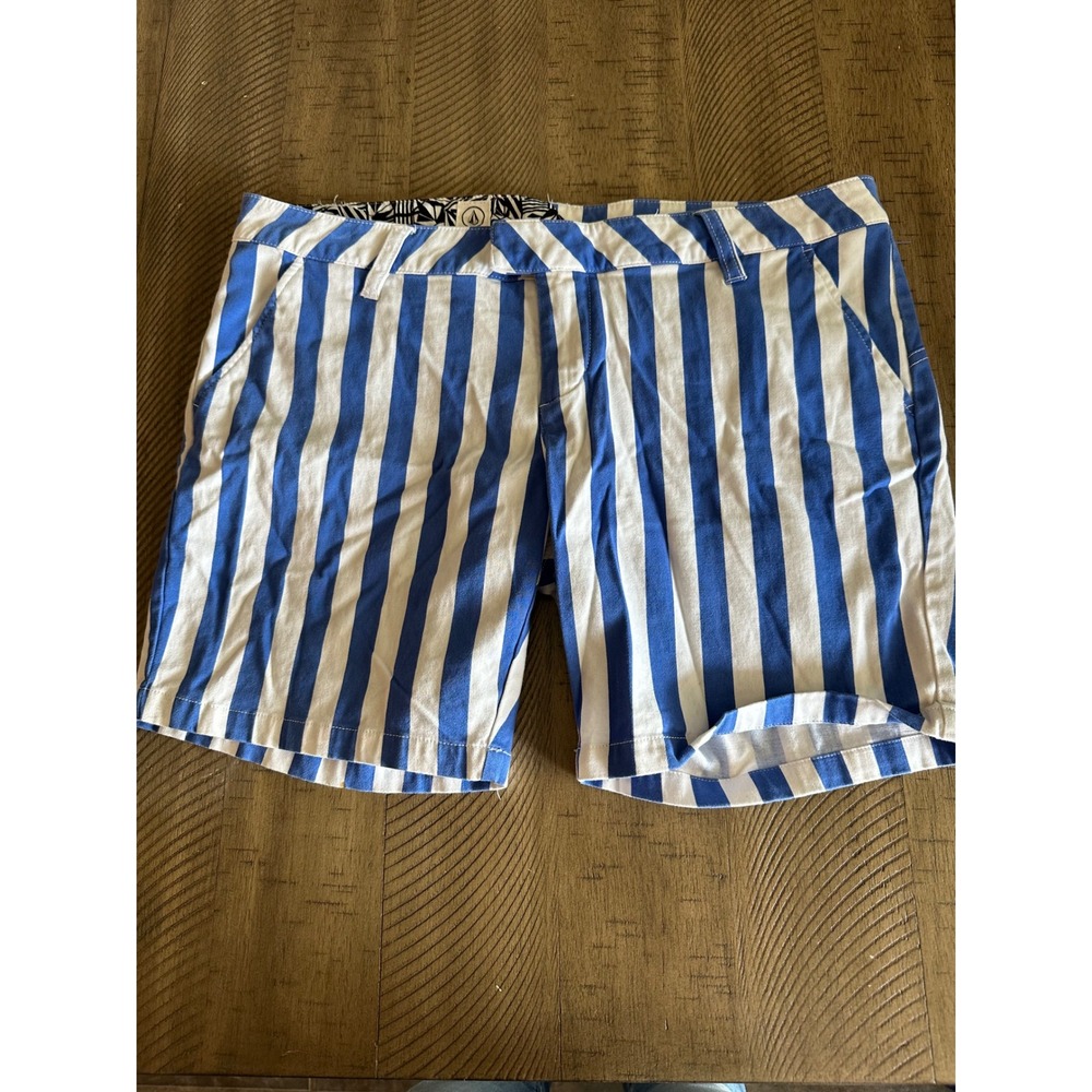 Volcom Women's Striped Chino Shorts | Blue & White | Size 11 /‎ 31